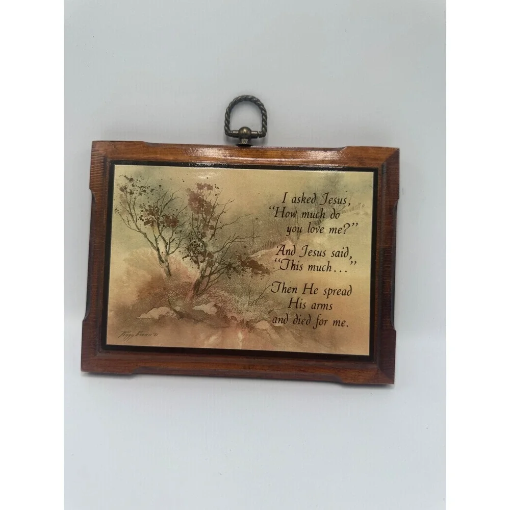 Vintage 1981 Peggy Brown Religious Wood Wall Plaque Jesus Love Poem Art